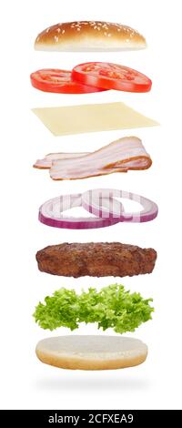 Burger Zutaten isoliert auf weiß Stockfoto