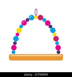 Vogelschaukel-Accessoire-Ikone in flacher Ausführung für Papagei, kanarienvogel oder anderen Vogel im Käfig. Buntes Haustier Spielzeug Symbol auf runden Knopf. Stock Vektor