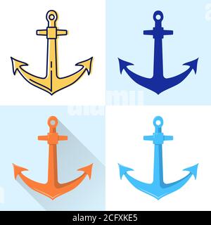 Nautisches Ankersymbol in flachen und linienweisen Stilen. Darstellung der Schiffsausrüstung. Stock Vektor