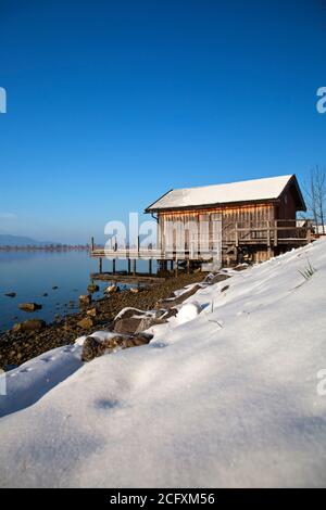 Geographie / Reisen, Deutschland, Bayern, Kochel am See, Bootsschuppen auf dem Kochelsee, Kochel , Additional-Rights-Clearance-Info-not-available Stockfoto