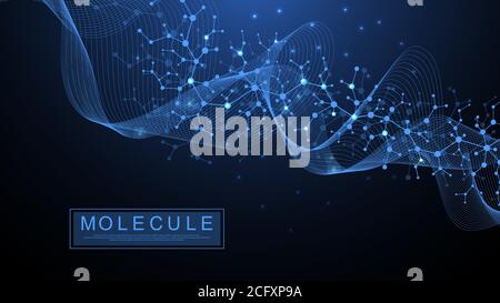 Hintergrund der Molekülstruktur. Wissenschaft Vorlage Tapete oder Banner mit einer DNA-Moleküle. Asbtract wissenschaftlichen Molekül Hintergrund. Wellenfluss Stock Vektor