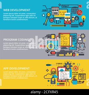 Moderne flach editierbare Linie Design Vektor Illustration, konzeptionelle Satz von Programm-Codierung, App und Web-Entwicklungsprozess, für Grafik-und Web-Design Stock Vektor