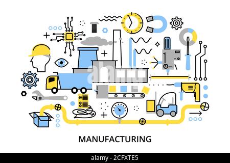 Moderne flach bearbeitbare Linie Design Vektor Illustration, Konzept der Anlage und Fertigungsprozess, für Grafik-und Web-Design Stock Vektor