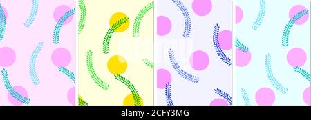 Set von abstrakten A4-Vorlagen mit Blättern und Kreisen. Geeignet für Social-Media-Beiträge, mobile Apps, Bannerdesign und Web-/Internet-Anzeigen, Poster, placa Stock Vektor