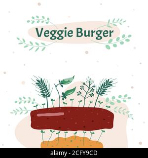 Vektorgrafik. Vegetarisches Fleischbällchen. Der Ersatz von tierischem Fleisch durch pflanzliche Mittel ist eine rationelle Nutzung der Bodenressourcen. Stock Vektor