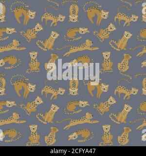 Leopard seamless pattern on gray background. Vector illustration. Stock Vektor