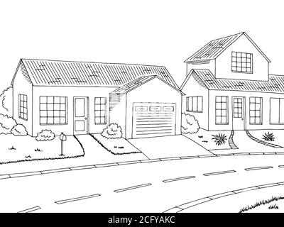 Straße Straße Grafik schwarz weiß Landschaft Skizze Illustration Vektor Stock Vektor