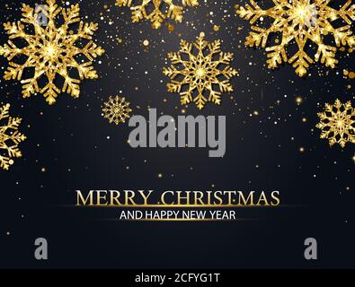 Weihnachtshintergrund mit Glitzer Schneeflocken und fallenden Partikeln. Frohe Weihnachten und Frohes Neues Jahr Banner. Luxuriöse festliche Grußkarte. Funkelnd Stock Vektor