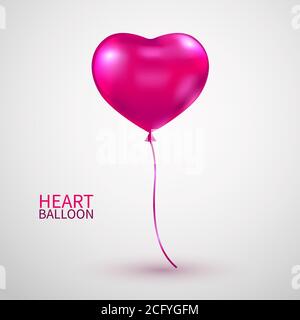 Realistischer Herzballon. Rosa Herz glänzend Ballon isoliert auf weißem Hintergrund. Urlaubshintergrund mit fliegendem rosa Ballon. Festliche Dekoration. Glücklich Stock Vektor