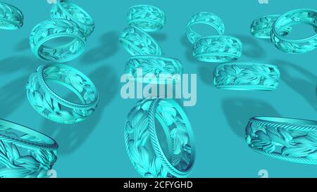 abstrakter 3D-Render-Ring auf blauem Hintergrund Stockfoto