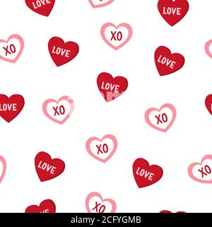 Niedliche handgezeichnete Herzen nahtlose Muster. Liebe, Xoxo Hand Schriftzug. Doodle Herzen Hintergrund. Valentinskarte. Romantische Tapeten-Design mit Stock Vektor