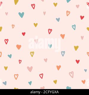 Nahtloses Herzmuster. Farbe handgezeichnete Herztextur. Valentinskarte. Farbe Doodle Herzen in verschiedenen Formen. Romantische Tapeten-Design mit Stock Vektor