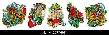 Neue Jahr Cartoon Vektor Doodle Designs Set Stock Vektor