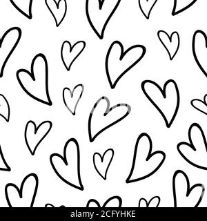 Liebesmuster mit schwarzen Herzen auf weißem Hintergrund. Vektorgrafik Stock Vektor