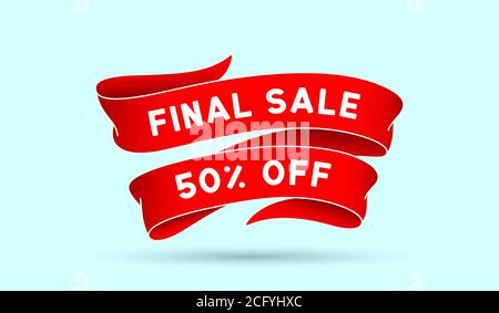 Schlussverkauf 50 Prozent Rabatt. Rotes Band Stock Vektor