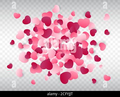 Herz Konfetti Spritzer. Liebe Hintergrund. Rosa Konfetti-Textur. Vektorgrafik Stock Vektor