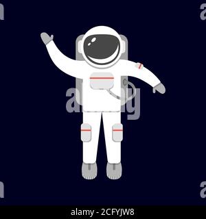 Spaceman isoliert auf schwarzem Hintergrund. Astronaut im Weltraum. Raumanzug. Vektorgrafik im flachen Stil Stock Vektor