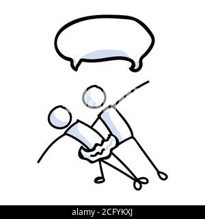 Handgezeichnete stickman Ballett Tänzer Paar mit Sprechblase Konzept. Einfache Umriss Ballerina Figur Doodle Symbol Cliparts. Für Tanzstudio oder Theater Stock Vektor