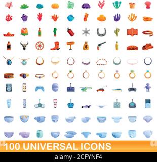 100 universelle Symbole gesetzt. Cartoon Illustration von 100 universelle Symbole Vektor auf weißem Hintergrund einstellen Stock Vektor