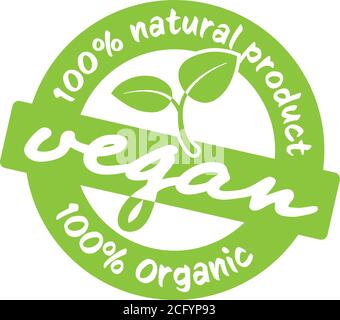 Grün rund 100 Prozent natürlich vegan Produktlabel oder Stempel vektorgrafik Stock Vektor