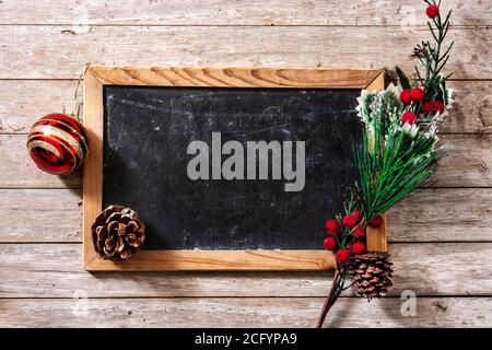 Weihnachten Ornament und Tafel Hintergrund Stockfoto