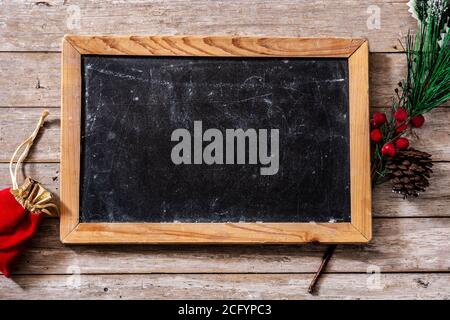Weihnachten Ornament und Tafel Hintergrund Stockfoto