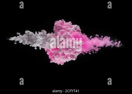 Farbige Acryl-Tinte Mischen in Wasser isoliert auf schwarzem Hintergrund. Abstrakter Kunsthintergrund. Stockfoto