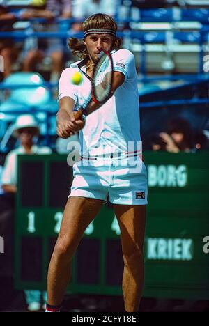 Björn Borg (SWE) im Wettbewerb der 1980 US Open Tennis. Stockfoto