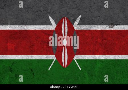 Flagge Kenias auf verwittertem Beton Stockfoto