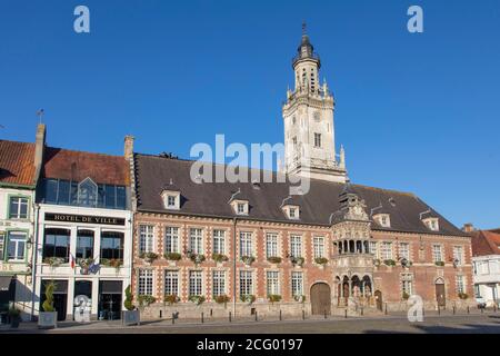 Frankreich, Pas de Calais, Hesdin, Rathaus und Glockenturm als Weltkulturerbe der UNESCO Stockfoto