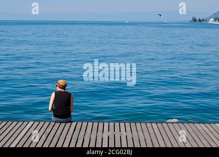 Schweiz, Kanton Waadt, Montreux, die Kais am Ufer des Genfersees Stockfoto