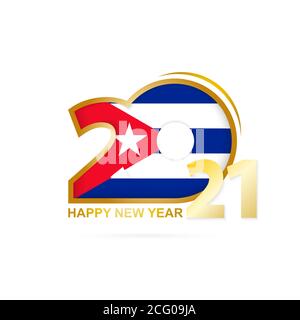Jahr 2021 mit Kuba Flaggenmuster. Frohes Neues Jahr Design. Vektorgrafik. Stock Vektor