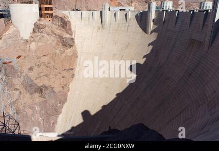 Hoover Dam, Black Canyon, Colorado River. Menschliche Konstruktion, Bewässerung, Wasserkraft, September 2019 Stockfoto