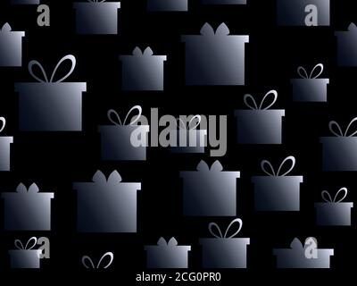 Schwarzer freitag. Geschenkboxen Nahtloses Muster, schwarz-weiß Farbverlauf. Große Rabatte und Verkäufe. Vektorgrafik Stock Vektor