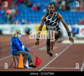 Ostrava, Tschechische Republik. September 2020. Der amerikanische Athlet Christian Taylor tritt am 8. September 2020 bei der Golden Spike Ostrava Athletics IAAF World Challenge in Ostrava, Tschechien, an. Kredit: Vladimir Prycek/CTK Foto/Alamy Live Nachrichten Stockfoto