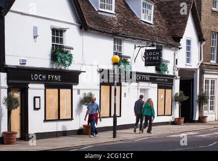 Ehemalige Fischrestaurant jetzt in Liquidation gegangen Büste bankrott Lock Fyne in der Cambridgeshire Stadt Cambridge Stockfoto