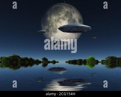 Raumfahrzeuge in Water World Stockfoto