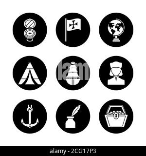 Columbus Tag und Kompass Symbol auf weißem Hintergrund gesetzt, Silhouette Stil, Vektor-Illustration Stock Vektor