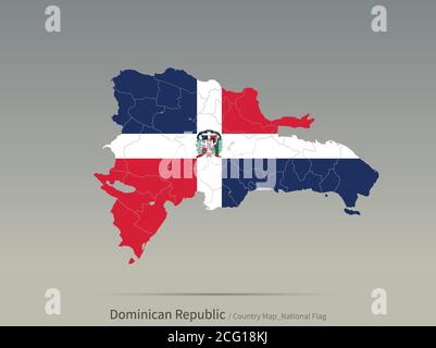 Dominikanische Republik Flagge isoliert auf Karte. zentralamerikanische Länder Karte und Flagge. Stock Vektor