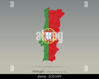 Portugal Flagge isoliert auf Karte. Europäische Länder Karte und Flagge. Stock Vektor