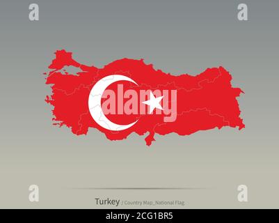 Türkei isoliert auf Karte. Karte und Flagge der Länder des Nahen Ostens. Stock Vektor