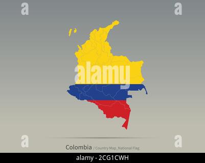 Kolumbien Flagge isoliert auf Karte. südamerikanische Länder Karte und Flagge. Stock Vektor