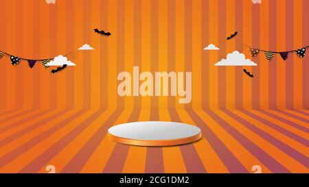 3d Podium im abstrakten orange und weißen halloween Themendesign. Vektorgrafik Stock Vektor