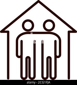 Menschen innerhalb Home Schutz Gemeinschaft und Partnerschaft Linie Symbolvektor Abbildung Stock Vektor