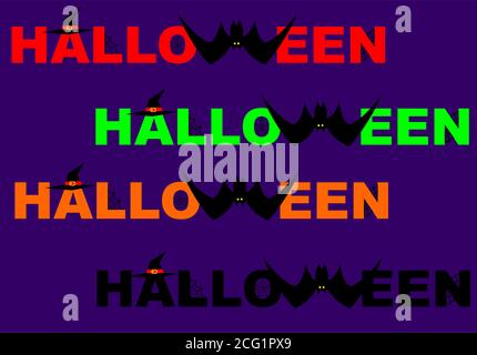 Happy Halloween Set Text mit Fledermaus, Hut und Spinnennetz Stock Vektor