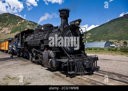 Die Lokomotive 480 ist eine ursprünglich gebaute Dampflokomotive der K-36 Klasse Für die Denver und Rio Grand Railroad in 1925 und Jetzt gehört der Durango und Silverto Stockfoto