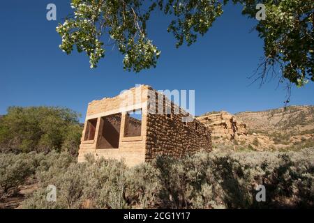 Die Geisterstadt Sego wurde 1910 als Kohlebergbaustadt in Sego Canyon, Utah, gegründet, um der Eisenbahn in Thompson Springs, fünf Meilen (8 km), Kohle zu liefern Stockfoto