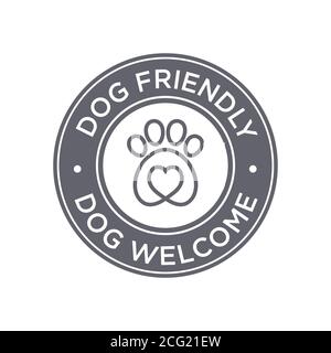 Hundefreundliches Symbol. Willkommenslogo für Hunde. Graues rundes Symbol Stock Vektor