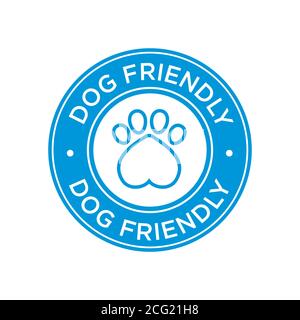 Hundefreundliches Symbol. Willkommenslogo für Hunde. Blaues rundes Symbol Stock Vektor