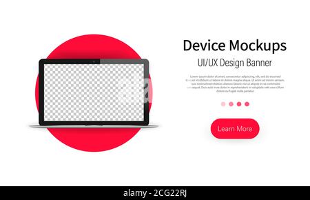 Notebook-Mockup-Banner. Vorderansicht. Laptop leerer Bildschirm, Vorlage für Präsentation UI Design-Schnittstelle. Geschäftskonzept. Vektor auf isoliertem Weiß Stock Vektor